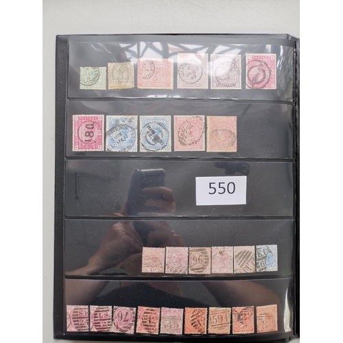 550 - QV.  Collection in stockbook very mixed condition  incl. 1840 1d Mulready wrapper  1d black x 8 and ... 