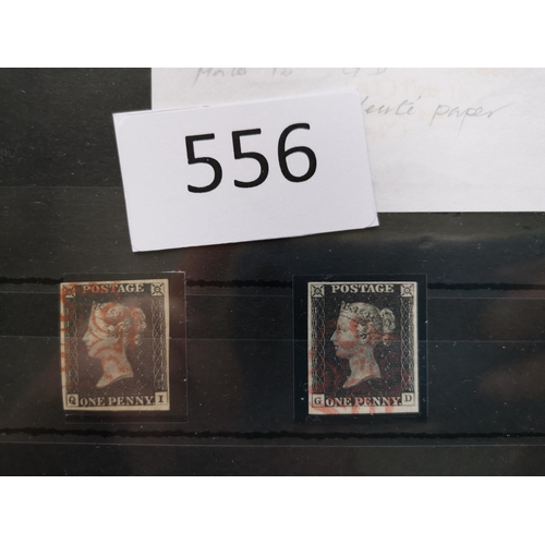 556 - QV.  1840 1d blacks x 12 incl. one on cover  all with 4 margins and red MC's  good to fine. (11+1 co... 