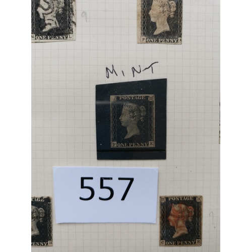 557 - QV.  1840 1d blacks x 12  one possibly unused with margins all round  the others mostly with 4 margi... 