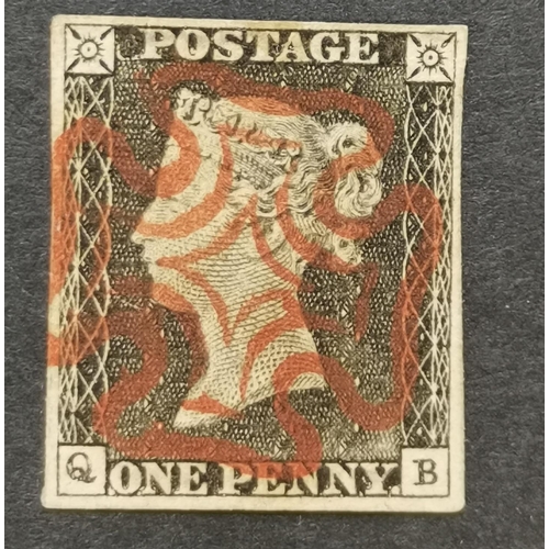 563 - QV.  1840 1d black  Pl.1a  QB  fine used with red MC. (1)