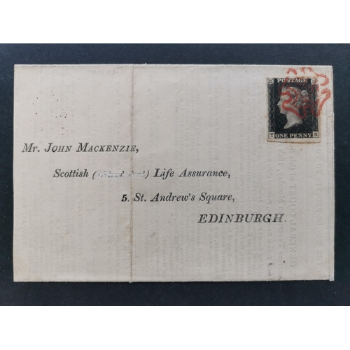 564 - QV.  1840 1d black  Pl.1a  TB  fine used with good margins and tied to printed Equitable Society for... 