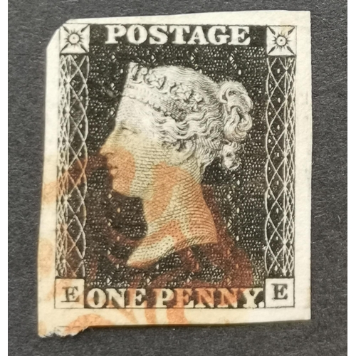 568 - QV.  1840 1d black  Pl.4  EE  top left corner star a little cut into  otherwise large to huge margin... 