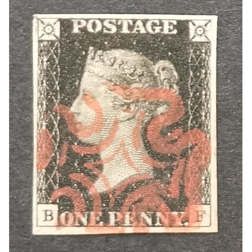 571 - QV.  1840 1d intense black  Pl.8  BF  fine used with nice even margins and fine strike of red MC. (1... 