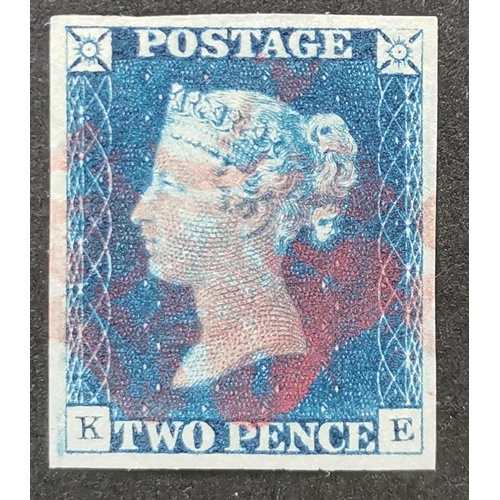 574 - QV.  1840 2d deep full blue  Pl.1  KE FU with good margins and Ruby (Aberdeen) MC. 1990 RPS certific... 