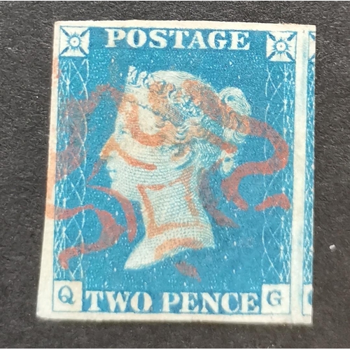 577 - QV.  1840 2d blue Pl.1  QG  very fine used with good to very large margins and red MC. (1)