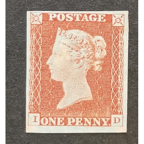 582 - QV.  1841 1d red (unplated)  ID  on very blued paper showing ivory head  fresh o.g. with clear to la... 