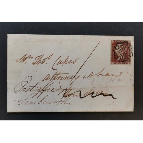 585 - QV.  1841 1d red  Pl.11  JB  fine used and tied to 20/8/41 EL from Selby. (1 cover)