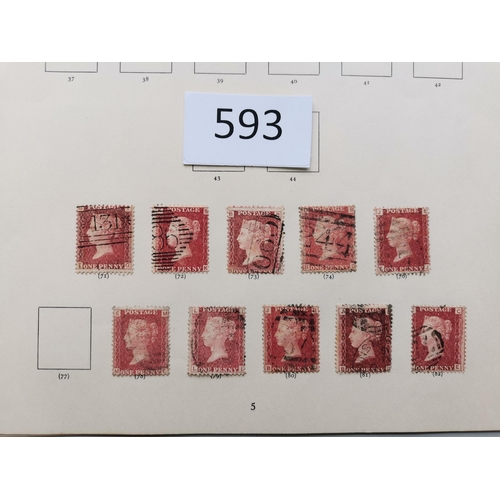 593 - QV.  1864 1d plates to Pl. 224 good to fine used on Windsor leaves. (150)