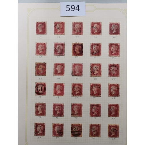 594 - QV.  1864 1d plates mostly complete used to Pl.222. Some mixed condition but generally sound. (146)