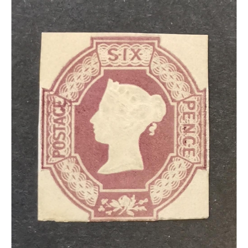 601 - QV.  1847-54 6d cut square  with wmk inverted and reversed part o.g.  SG60wk. Cat. £19 500. (1)