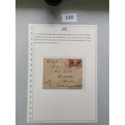 140 - CHINA.  1900 cover from Tsingtao to Munich with 2 x Kiaochow 5Pfg on 10pf (SG2)  the cover with some... 