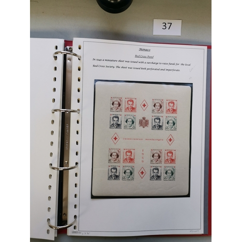 37 - MIXED WORLD.  REDCROSS. Various in binder incl. Monaco 1949 perf m/s UM and imperf m/s M  1951 surch... 