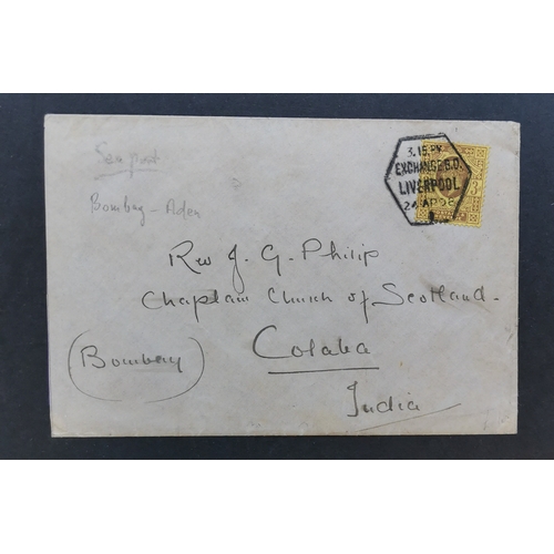 706 - KE VII.  24/4/02 cover to India bearing 3d tied with sexagonal Exchange B.O. Liverpool cancel. Bomba... 