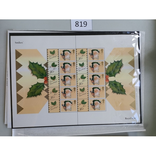 819 - SMILER SHEETS.  QE SMILERS SHEETS. UM range incl. 2000-2001 Consignia Cracker and Robin  2001 Smiler... 