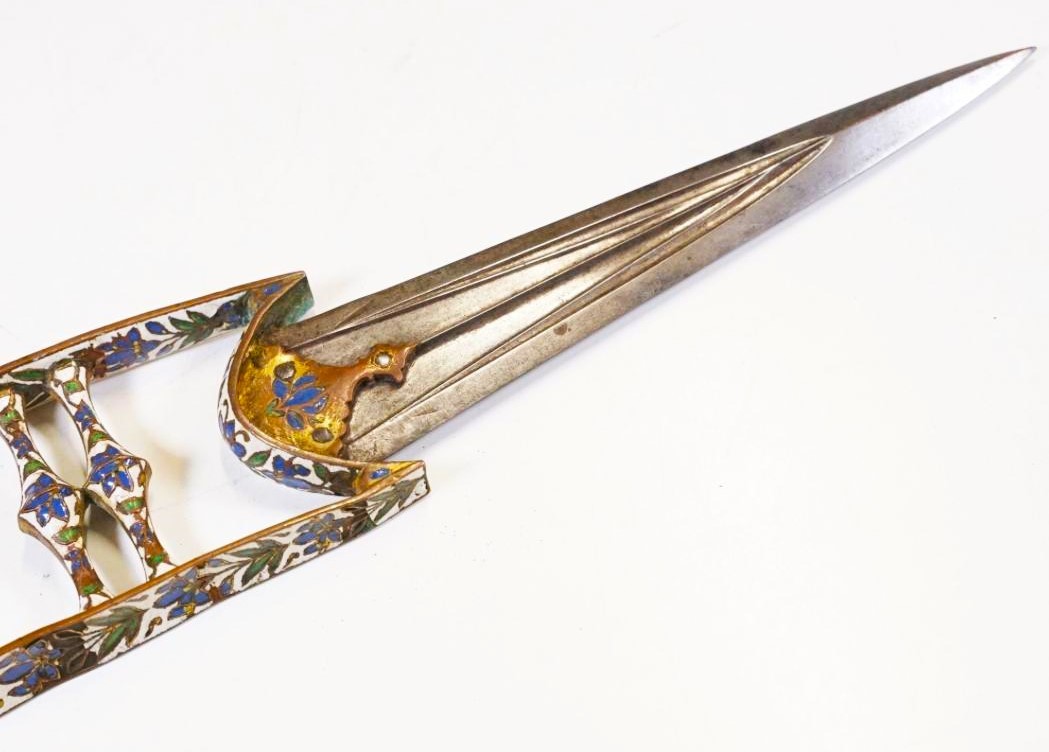 EARLY 1700s Indian/Mughal Gold Gilded Enamel Dagger (KATAR) Jaipur or ...