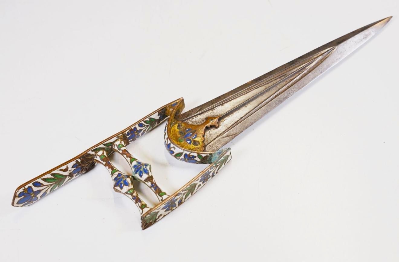 EARLY 1700s Indian/Mughal Gold Gilded Enamel Dagger (KATAR) Jaipur or ...