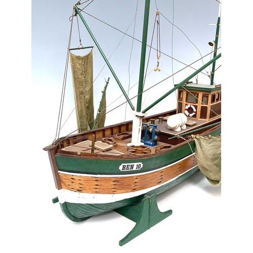 108 - A green painted wooden model of the beam trawler 'Bensersiel'. Length 72cm.