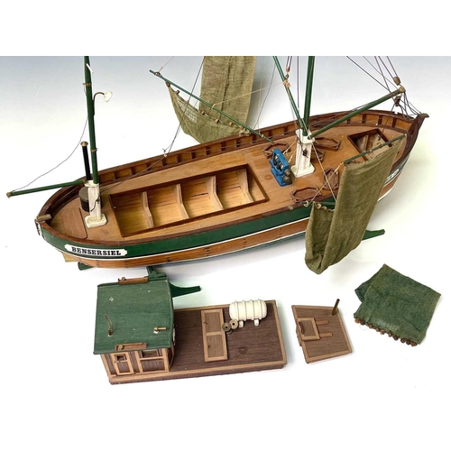 108 - A green painted wooden model of the beam trawler 'Bensersiel'. Length 72cm.