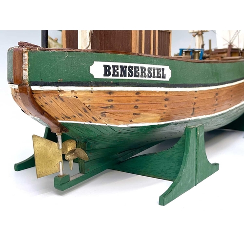 108 - A green painted wooden model of the beam trawler 'Bensersiel'. Length 72cm.