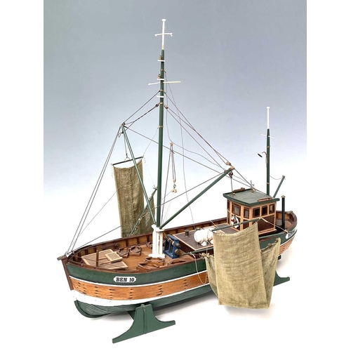 108 - A green painted wooden model of the beam trawler 'Bensersiel'. Length 72cm.