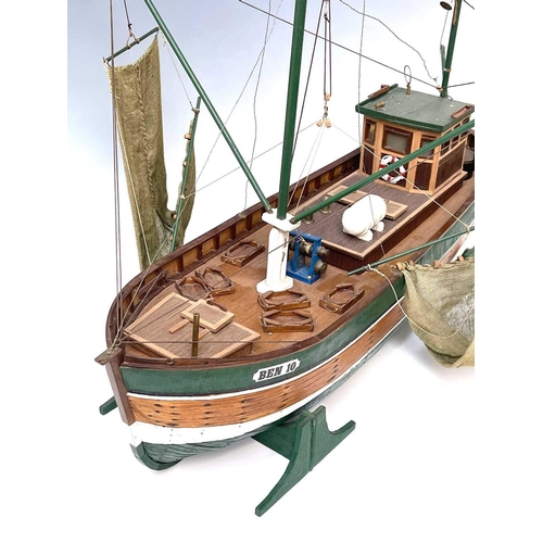 108 - A green painted wooden model of the beam trawler 'Bensersiel'. Length 72cm.