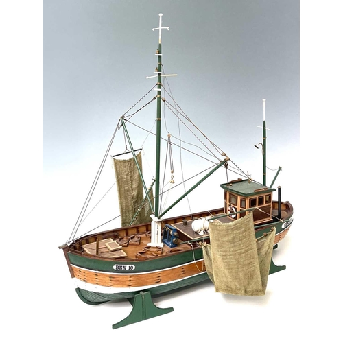 108 - A green painted wooden model of the beam trawler 'Bensersiel'. Length 72cm.