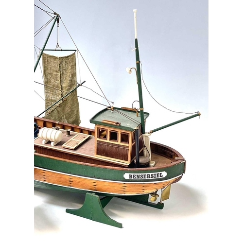 108 - A green painted wooden model of the beam trawler 'Bensersiel'. Length 72cm.