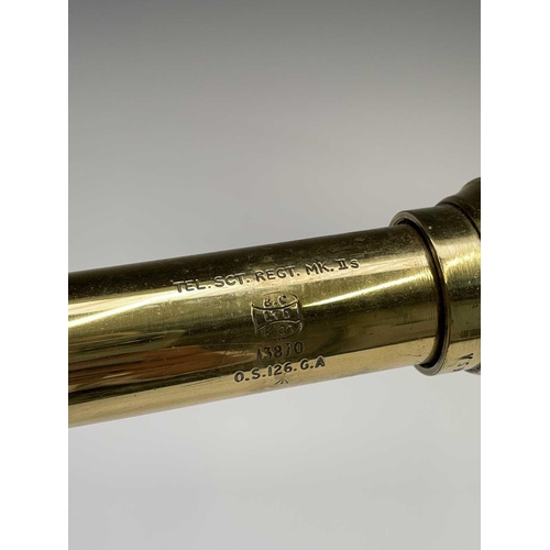 109 - A Naval brass three drawer telescope, by Broadhurst Clarkson & Co, marked 'TEL.SCT.REGT.MK.II S, B.C... 