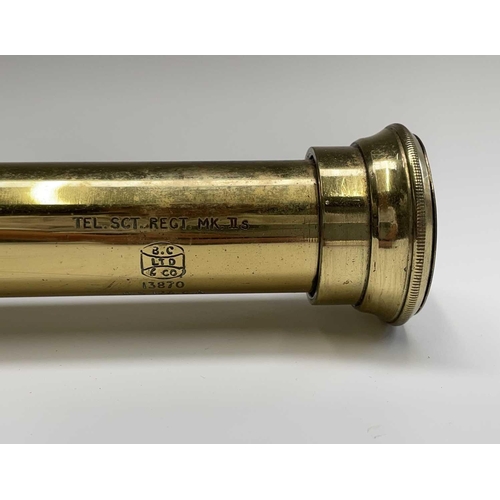 109 - A Naval brass three drawer telescope, by Broadhurst Clarkson & Co, marked 'TEL.SCT.REGT.MK.II S, B.C... 