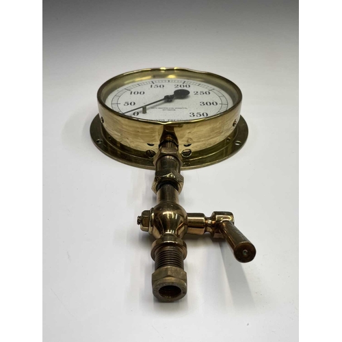 111 - Six assorted maritime brass pressure gauges, including examples by Budenberg, with brass grille and ... 