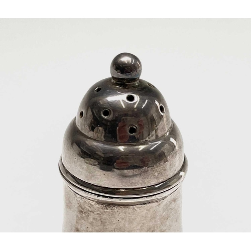 118 - A three-piece silver plated cruet set, each piece stamped 'COPPER FROM HMS GLASGOW' to base. Pepper ... 