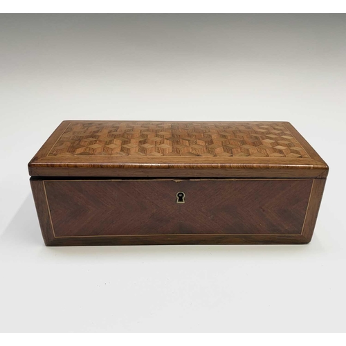 127 - A French kingwood and crossbanded glove box, mid 19th century, with slightly domed parquetry veneere... 