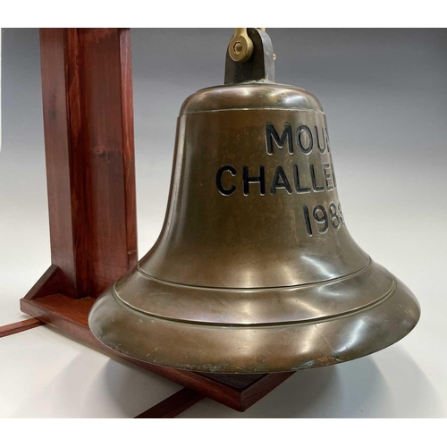 130 - A brass Ship's bell, from the trawler Mount Challenger, later engraved and dated 1988, stamped to th... 