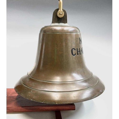 130 - A brass Ship's bell, from the trawler Mount Challenger, later engraved and dated 1988, stamped to th... 