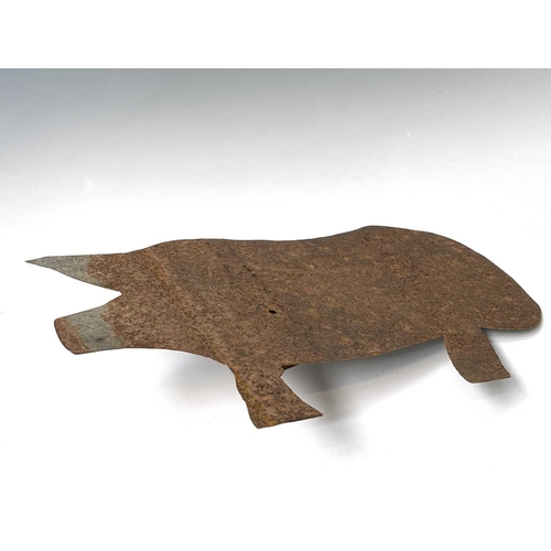 133 - A sheet metal weather vane mount in the form of a pig. Height 33cm, length 52cm.