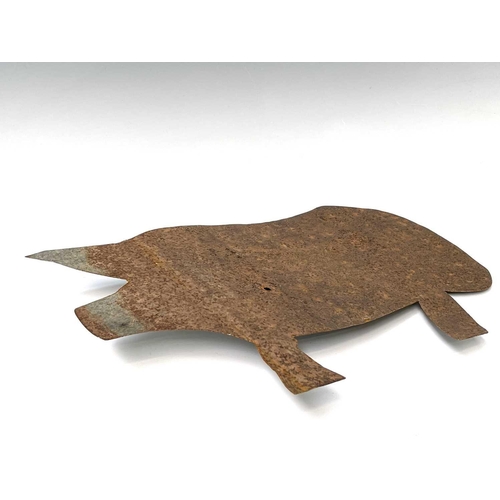 133 - A sheet metal weather vane mount in the form of a pig. Height 33cm, length 52cm.