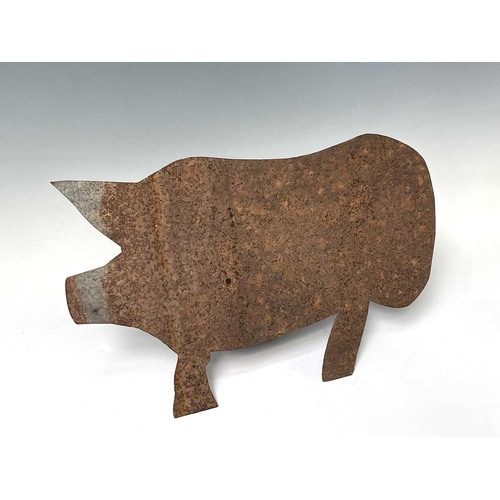 133 - A sheet metal weather vane mount in the form of a pig. Height 33cm, length 52cm.