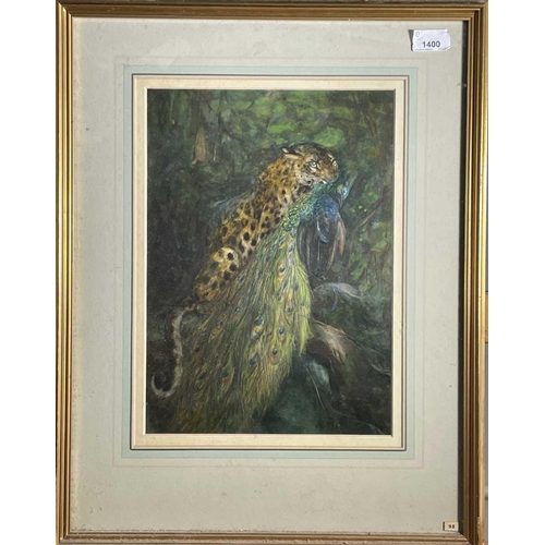 1400 - Cuthbert Edmund SWAN (1870-1931) 'A Cheetah with a Peacock' Watercolour Signed and dated 1918 Inscri... 