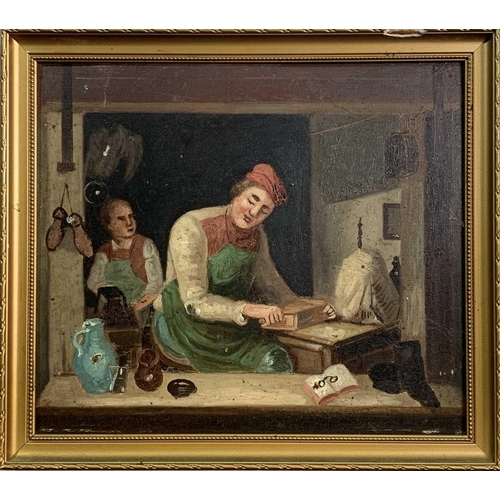 1405 - Tenniers Tavern Scenes A pair of oils on board 20 x 17cm Together with a third continental school oi... 