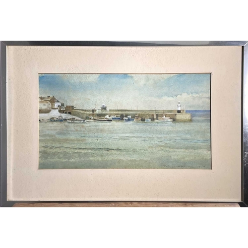 1416 - Bob DEVEREUX (b. 1940) View of Smeaton's Pier, St Ives Watercolour Signed and dated 1979 25 x 45cm