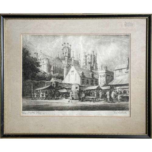 1436 - Tom WHITEHEAD (1886-1959) 'Ely Market Place' and 'Durham' Two etchings Both signed and inscribed as ... 