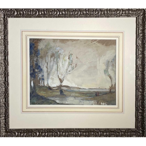 1449 - Leonard RICHMOND (Exh. 1912 - 1940) Figures in a Landscape Watercolour Signed and dated 1919 26.5 x ... 