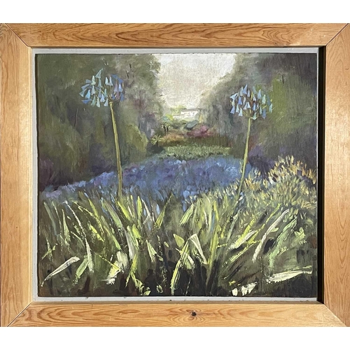 1467 - Jane POULSON (20th/21st Century British School) 'Agapanthus in Trebah Valley' Oil on board Signed In... 