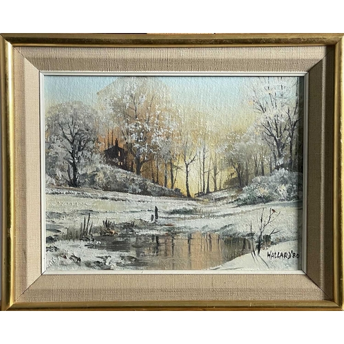 1475 - Nigel HALLARD (1936-2020) A snow-covered landscape, oil on board, signed, framed, image size 15.5cm ... 