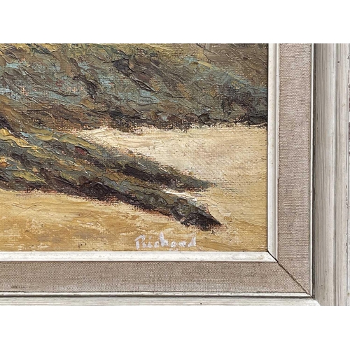 1485 - R.C.H BELLERS (XX), 'Fish Cellars - Harlyn Bay', oil on board, signed, inscribed to the verso, frame... 