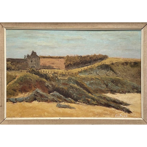 1485 - R.C.H BELLERS (XX), 'Fish Cellars - Harlyn Bay', oil on board, signed, inscribed to the verso, frame... 