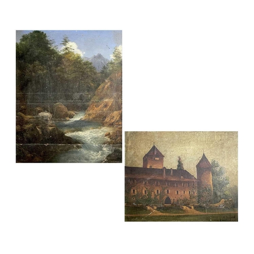 1491 - Two early 20th century framed oils on board, one of a French châteaux signed S. Dugand Caudree, 1919... 