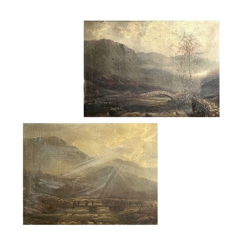 1492 - Two framed early 20th century oil on board paintings by the same hand, each of moorland and each ima... 