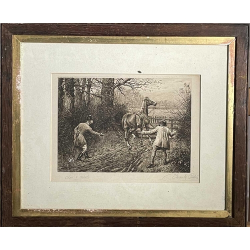 1494 - Frank PALOU (XIX), etching, handsigned, framed, 38cm x 45cm, two small framed silhouettes and a humo... 