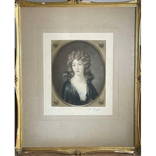 1495 - W.A COX, Colour mezzotint after Meissonier, framed, two other classical mezzotints and a Continental... 